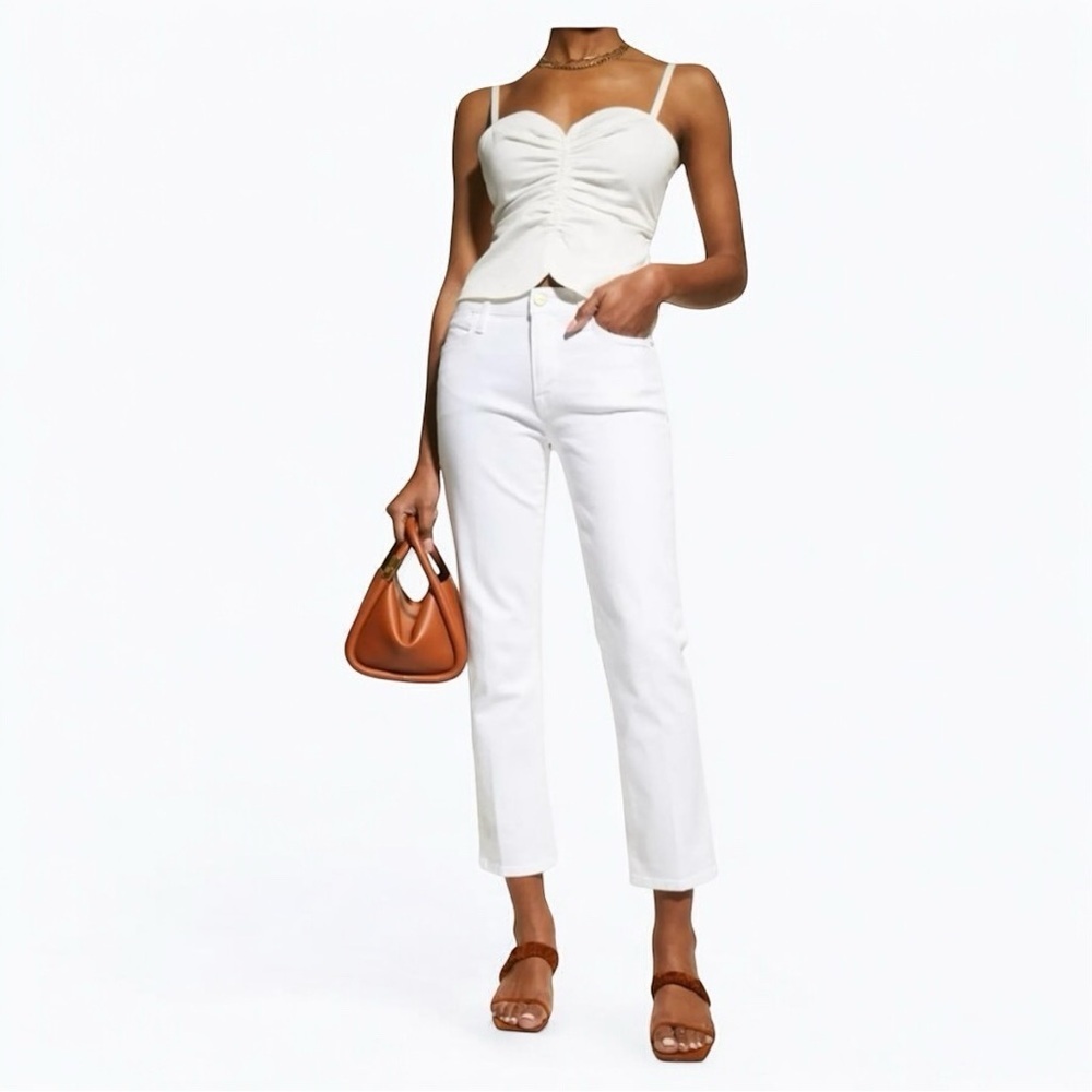 Frame Revolve Le Sylvie White Split Ankle Straight High Rise Jeans Size 27